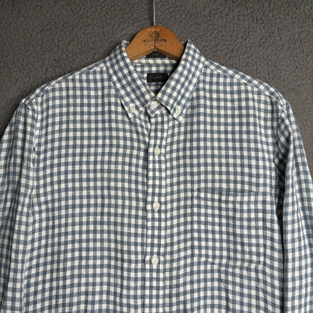 J.Crew Baird McNutt Linen Shirt Gingham Check Slim Fit Button Down Mens Large